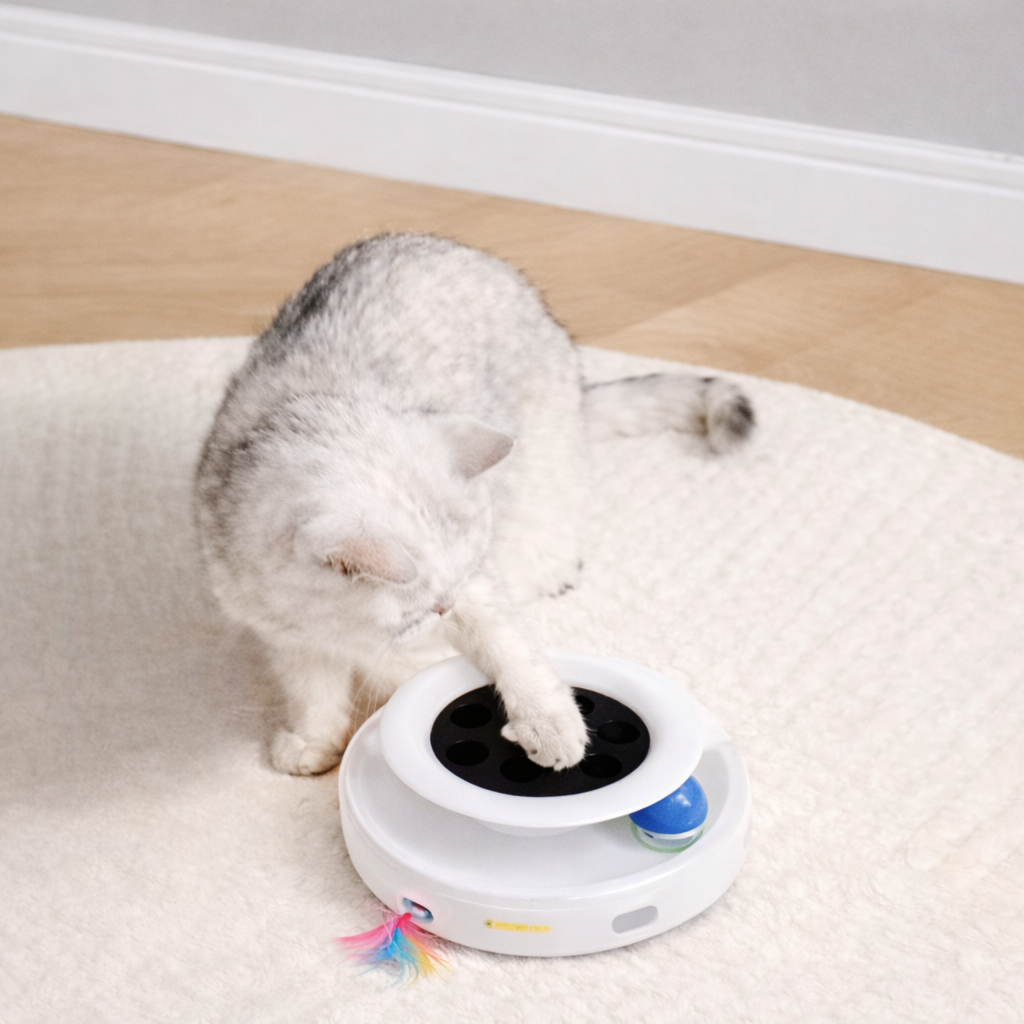 ROJECO 2 in 1 Smart Cat Toys Automatic Feather Fun Ball Toy Set For Cat Dog 5 Modes Electronic Interactive Pet Toy Accessories