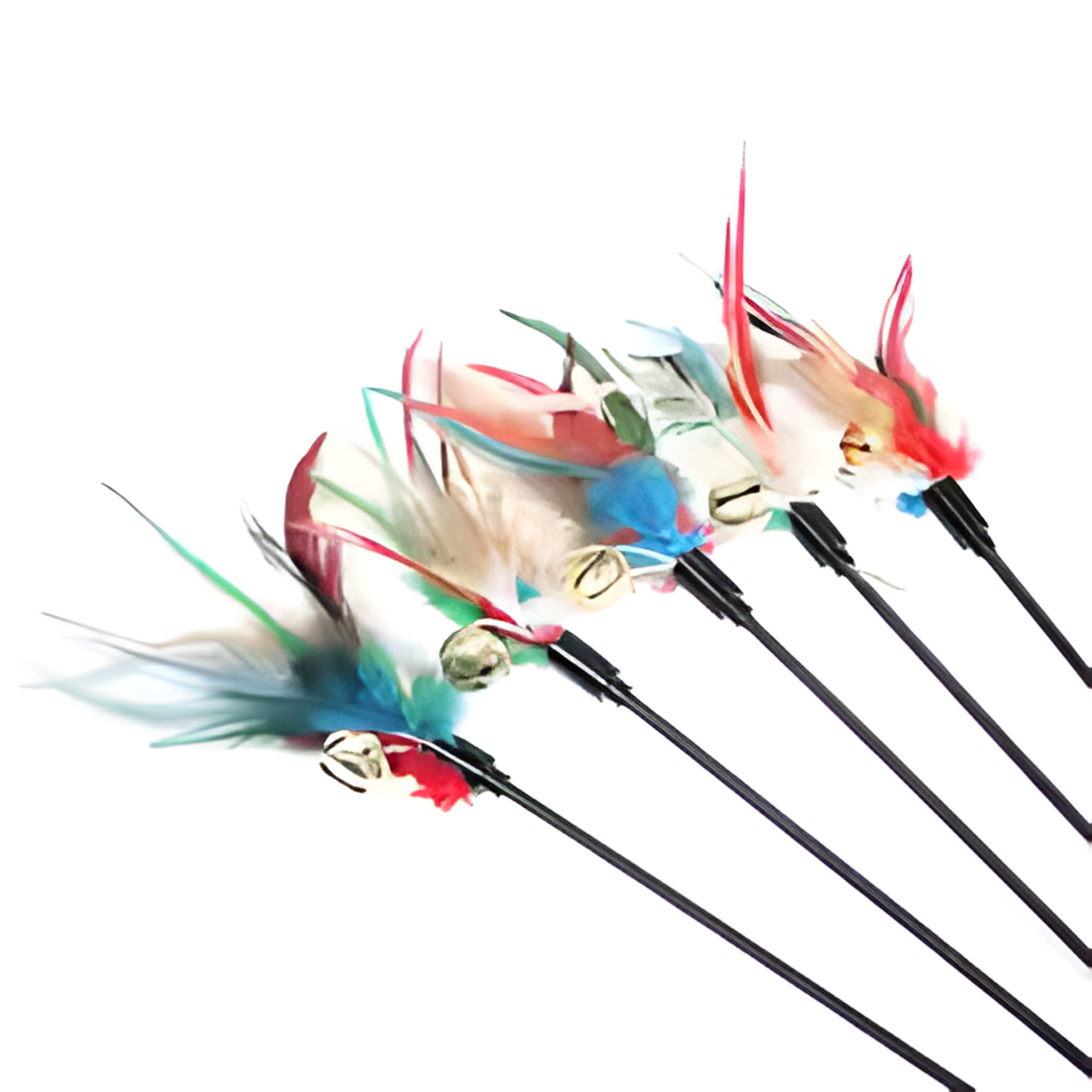5pcs/set Cat Interactive Wand Colorful Feather Chicken Feather Cat Stick Bell Portable Creative Fashion Novelty Pet Cat Supplies