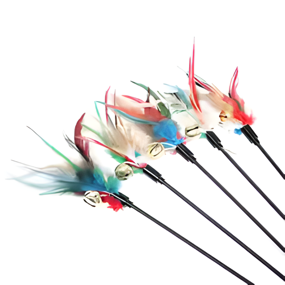 5pcs/set Cat Interactive Wand Colorful Feather Chicken Feather Cat Stick Bell Portable Creative Fashion Novelty Pet Cat Supplies