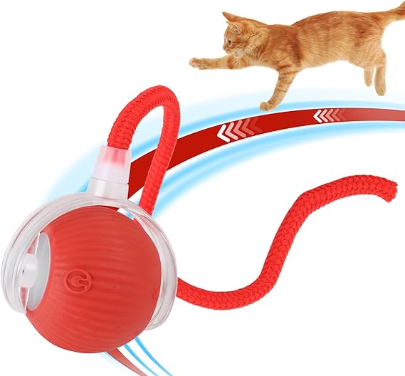 Interactive Cat Toy Ball Smart Automatic Moving Electric Pet for Cats Dogs Toys USB Rechargeable 360° Available Upgraded 3 Mode Switching Indoor Fun Boredom Relief Exercise on Carpet Hard Floor Red