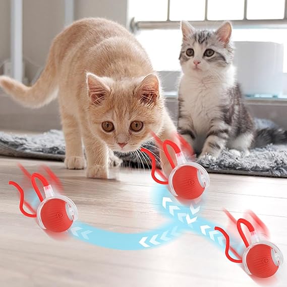 Interactive Cat Toy Ball Smart Automatic Moving Electric Pet for Cats Dogs Toys USB Rechargeable 360° Available Upgraded 3 Mode Switching Indoor Fun Boredom Relief Exercise on Carpet Hard Floor Red